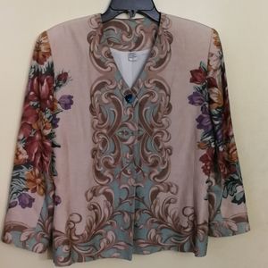 100% silk "V" neck flowers pattern print jacket.